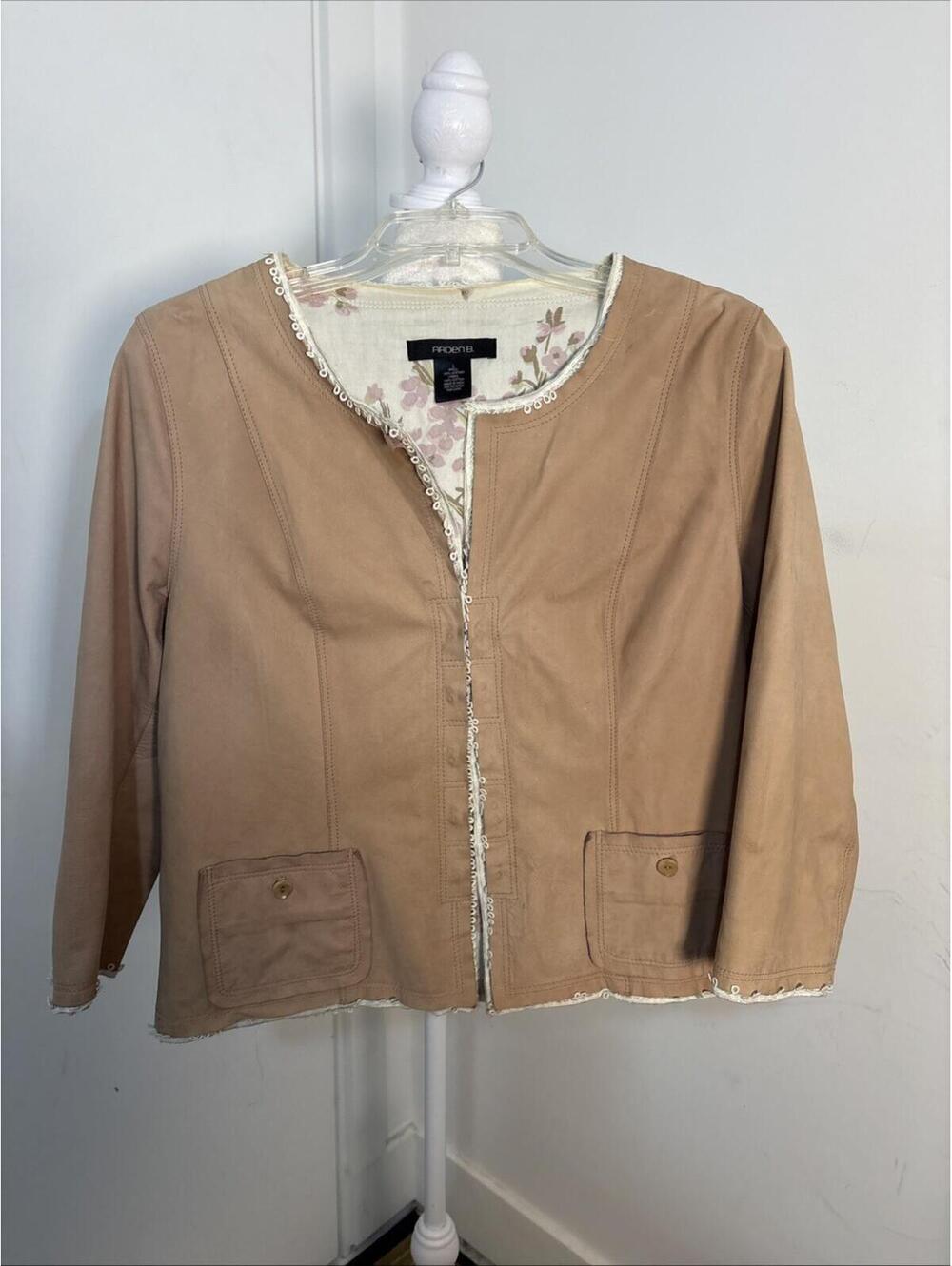 Arden B. tan Suede leather jacket floral inner lining Large